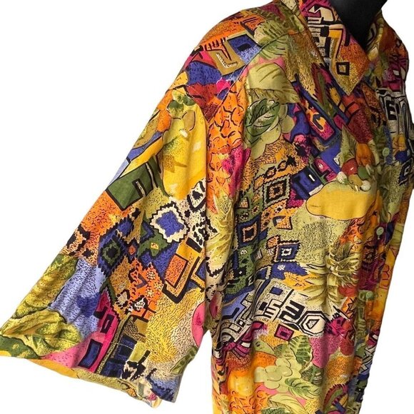 VTG 80s Cotton Castle Two Piece Gaucho Pants Short Sleeve Button Top Women’s L - Picture 7 of 16